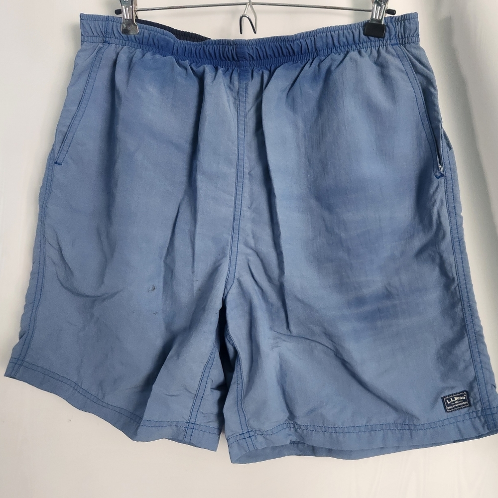 LL BEAN Mens Light Blue Lined Bathing Suit Size L